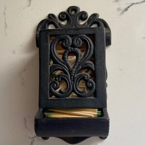 Vintage Cast Iron Wall Match Holder Scrollwork Victorian Style Farmhouse Decor